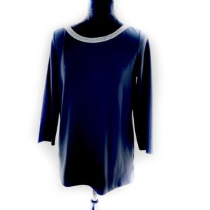 Lands' End Black Silver Metallic Dressy Tunic Top Blouse Size Medium (10-12)